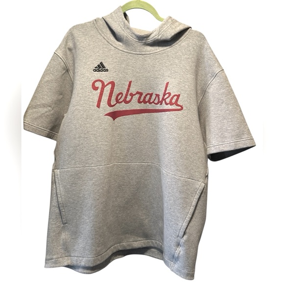 Nebraska Huskers Adidas Baseball Tri-Blend Short Sleeve Hoodie gray.Men's Large - Picture 7 of 15